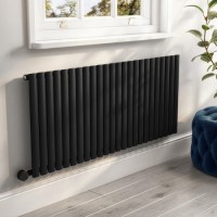 Refurbished Midnight Black Electric Horizontal Designer Radiator 2kW with Wifi Thermostat - H600xW1416mm - IPX4 Bathroom Safe