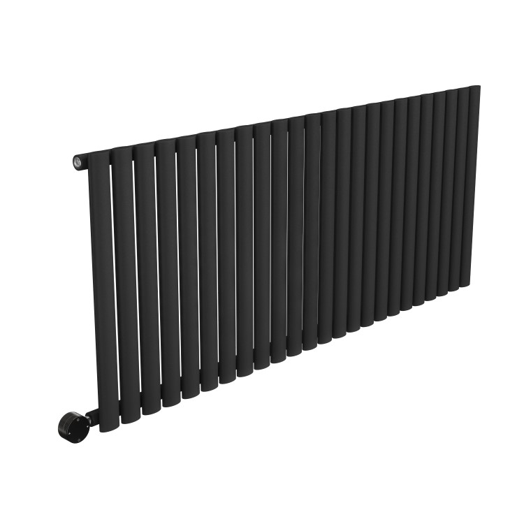 Refurbished Midnight Black Electric Horizontal Designer Radiator 2kW with Wifi Thermostat - H600xW1416mm - IPX4 Bathroom Safe