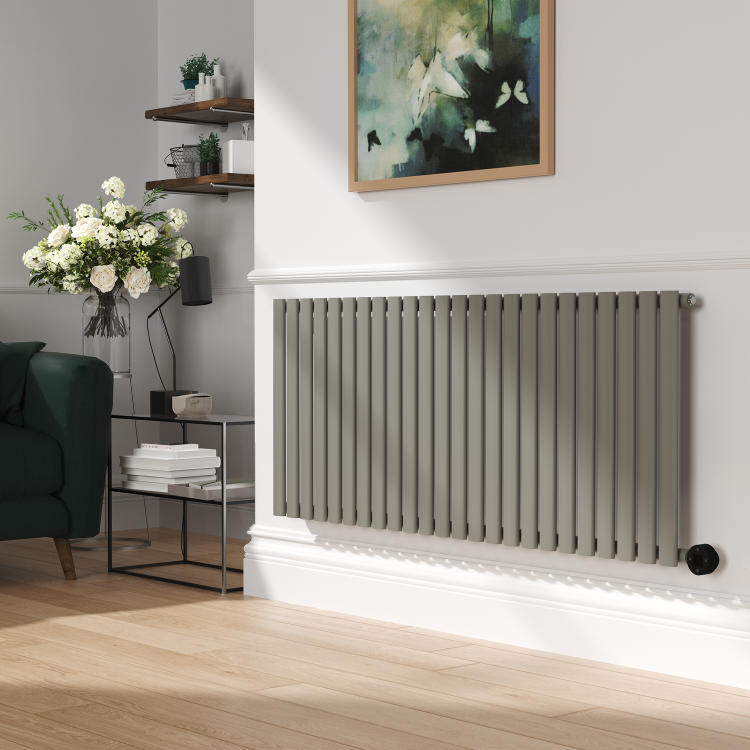 Smoked Stone Horizontal Smart Electric Radiator with Wi-Fi Thermostat - 2KW - H600xW1410 - Bathroom Safe