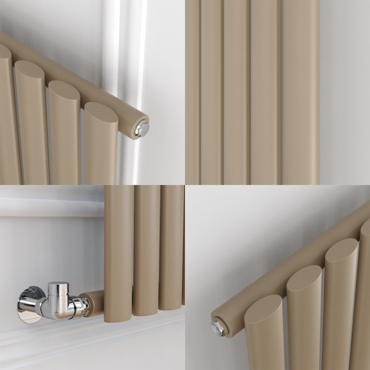 Sorrento Beige grey Horizontal Oval Designer Radiator 600x1416mm Single Panel 3783 BTU