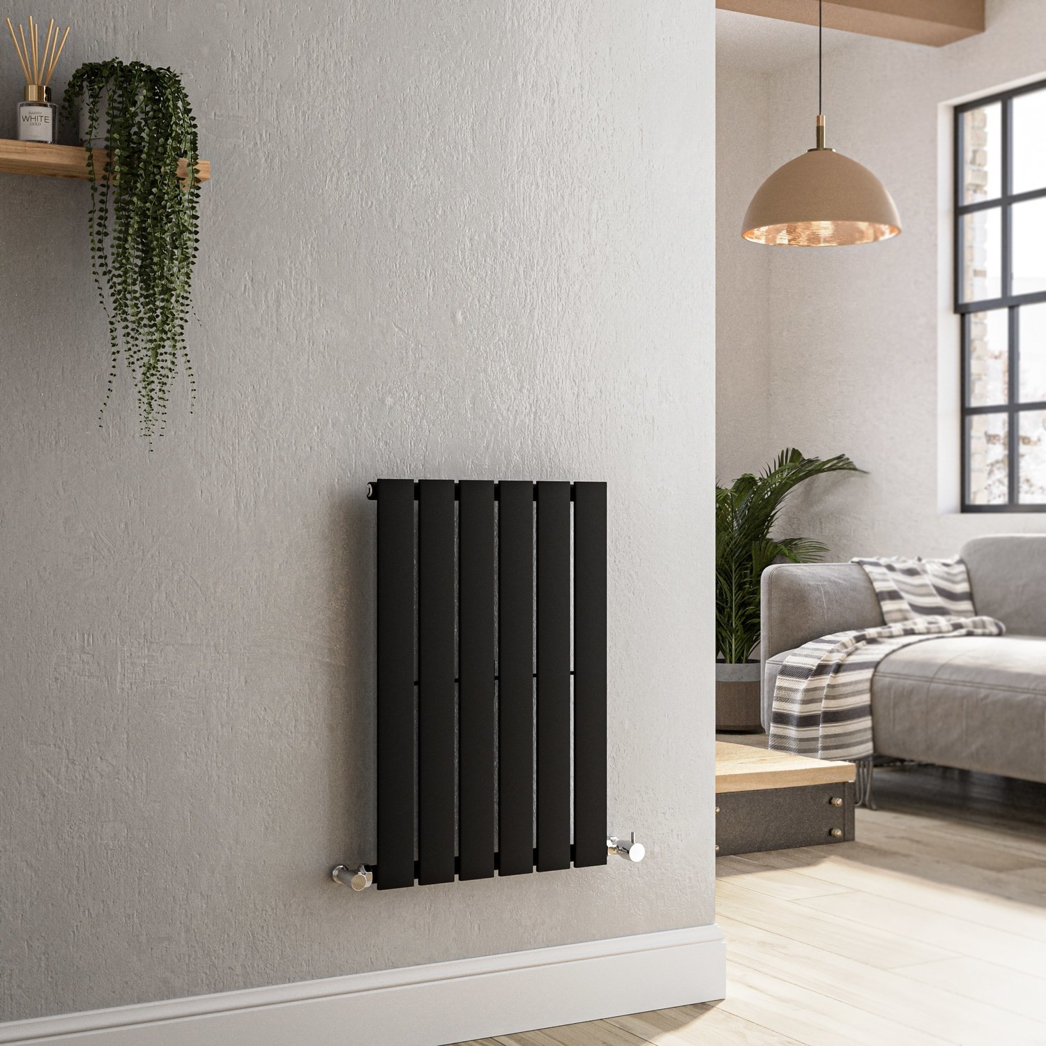Buy Riace Midnight Black Horizontal Flat Designer Radiator 600x408mm ...