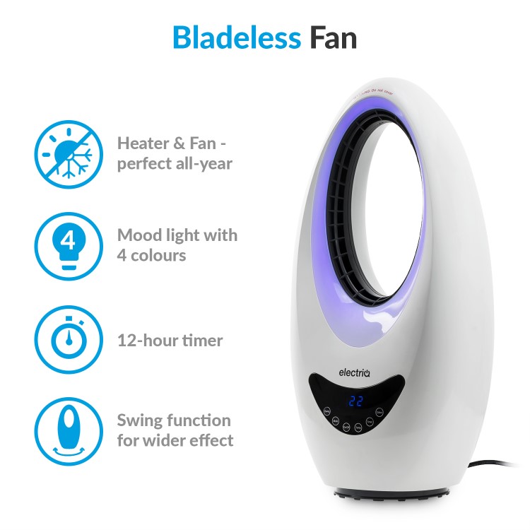 electriQ 24 Inch Bladeless Tower Fan with Mood Light - Black