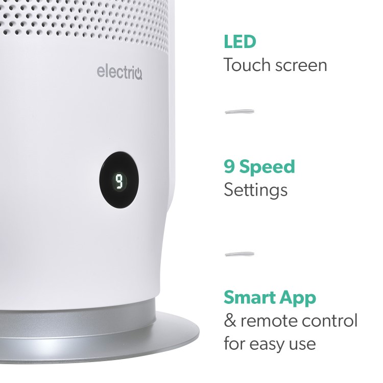 Refurbished electriQ Bladeless Tower Fan and True HEPA Air Purifier for Home with UV Light & Smart WiFi