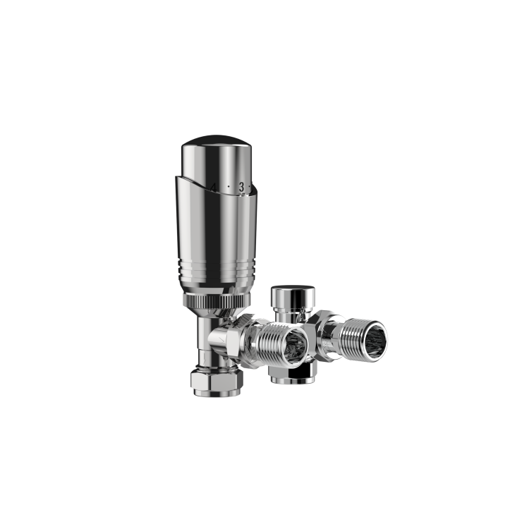 Elego Chrome Modern TRV Angled Thermostatic Radiator Valves With Lockshield