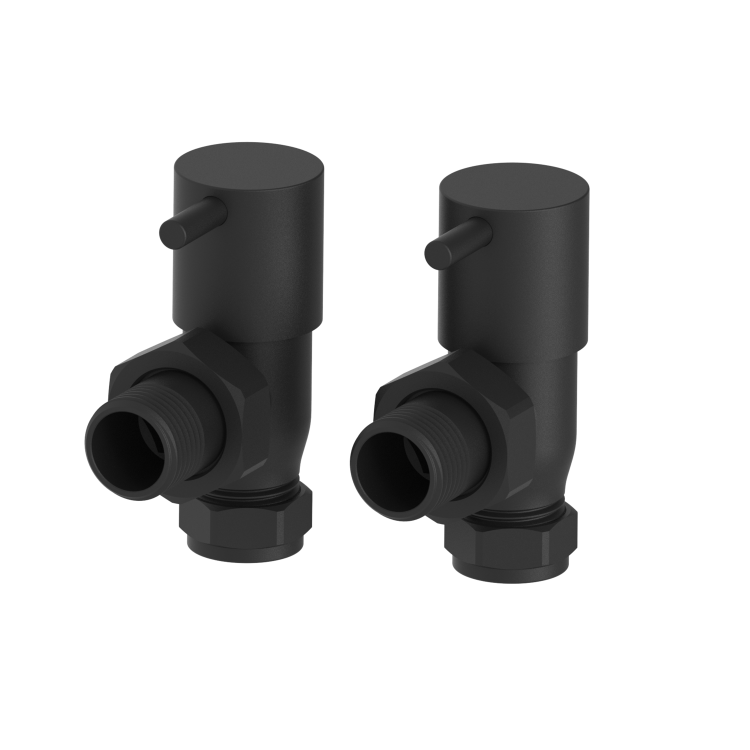 Elego Matte Black Modern Manual Angled Radiator Valves (pair)