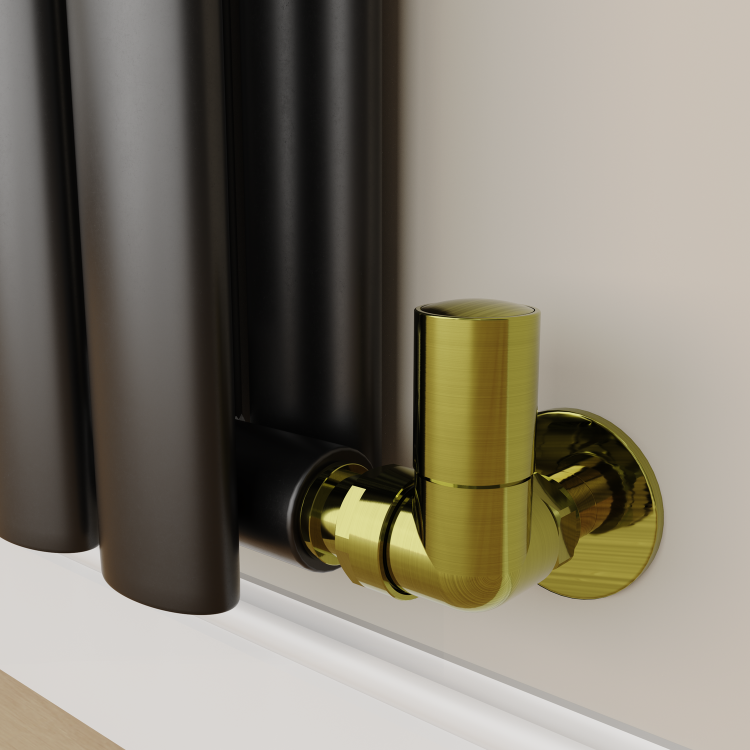 Elego Brushed Brass Modern Manual Corner Radiator Valves With Lockshield