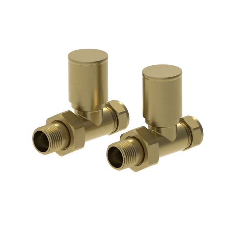 Elego Brushed Brass Modern Manual Straight Radiator Valves (pair)