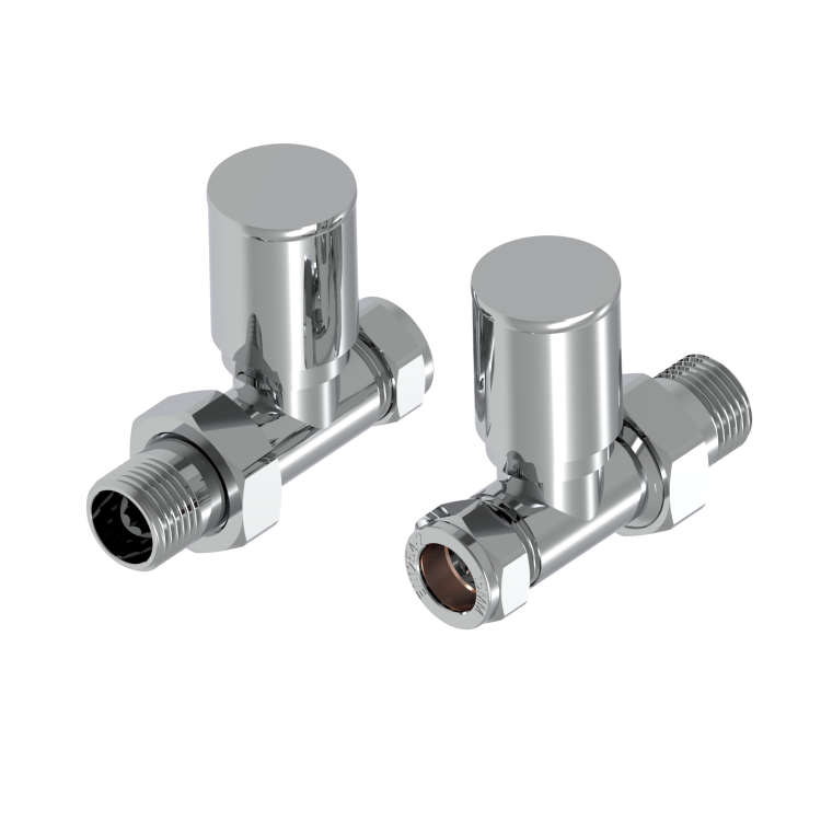 Elego Chrome Modern Manual Straight Radiator Valves (pair)