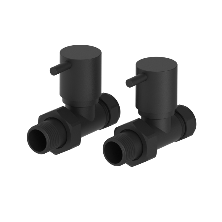 Elego Matte Black Modern Manual Straight Radiator Valves (pair)