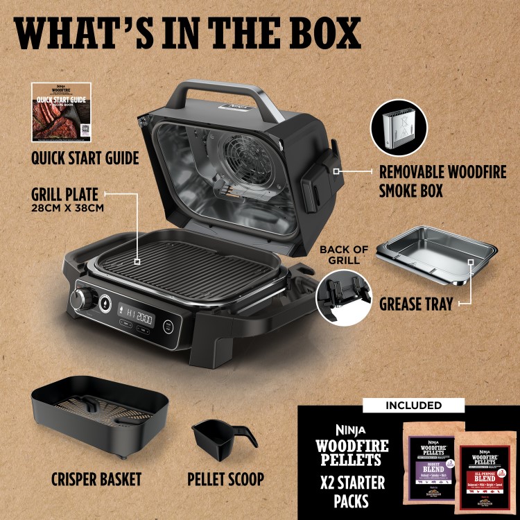 Ninja Woodfire Electric BBQ Grill & Smoker with Cover and Stand - OG701UK