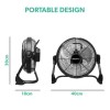 electriQ 12-inch Rechargeable Black Quiet DC Floor Fan - Versatile Metal Body for Indoor Outdoor and Commercial Use