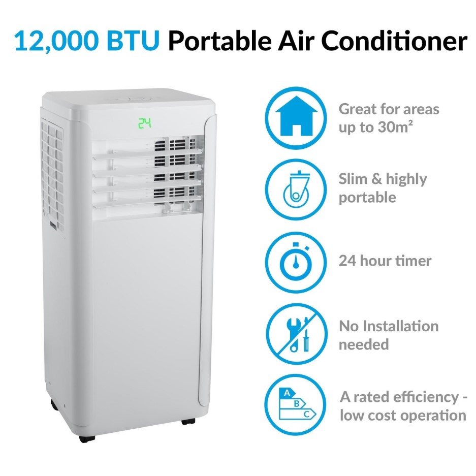Buy GRADE A2 - electriQ 12000 BTU Portable Air Conditioner for rooms up