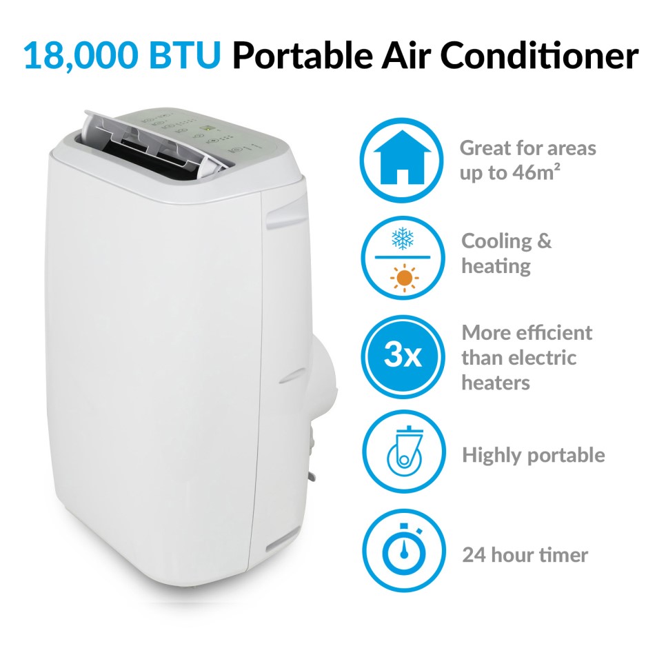 Buy electriQ 18000 BTU 5.2kW Portable Air Conditioner with Heat Pump for Rooms up to 46 sqm from