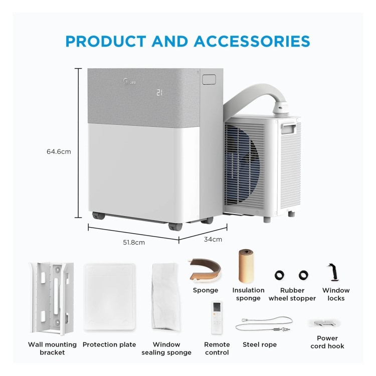 Midea Portasplit 8000 BTU A++ Smart Inverter Portable Air Conditioner &ndash; Hose-Free Cooling