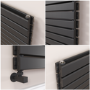 Refurbished Riace Linea Midnight Black Flat Designer Radiator 770x800mm Double Panel 3720 BTU - Horizontal Bars