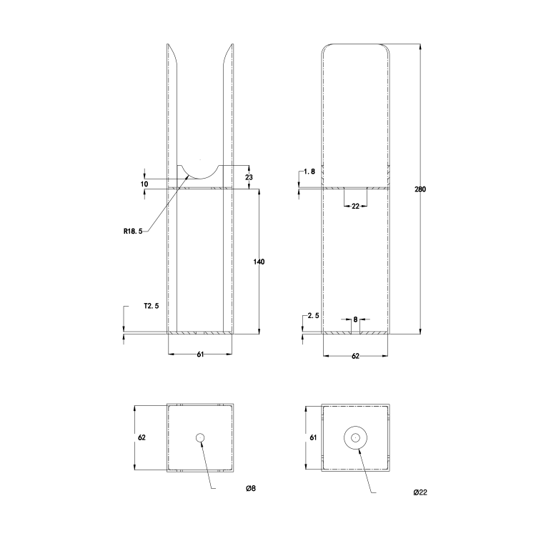 Riace Anthracite Designer Radiator Feet -Suitable for Flat Double Panel Radiator