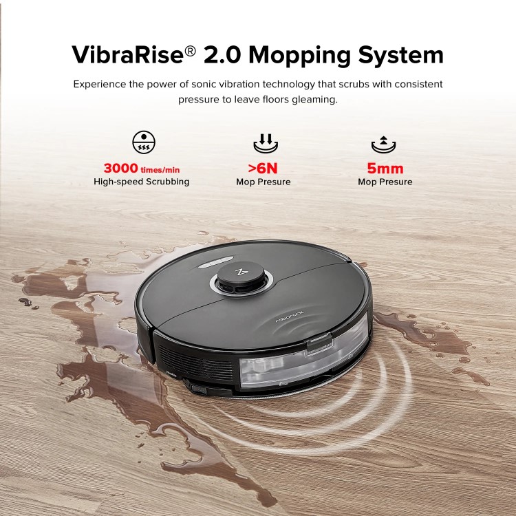 Roborock S8 Robot Vacuum Cleaner with DuoRoller Brush and VibraRise Mopping 6000Pa - Black