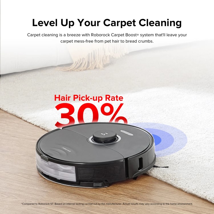 Roborock S8 Robot Vacuum Cleaner with DuoRoller Brush and VibraRise Mopping 6000Pa - Black