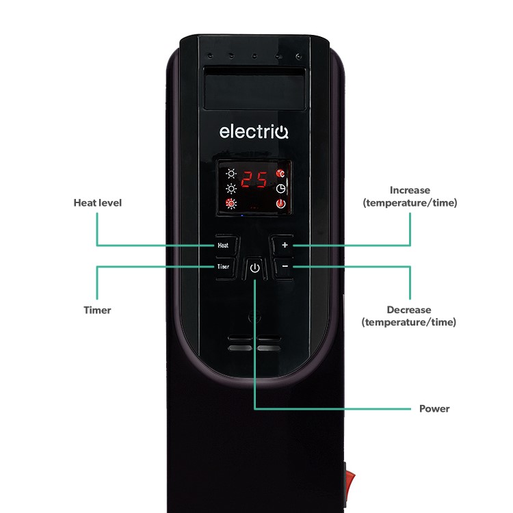 Refurbished electriQ 2.5kw Black Smart WiFi Alexa Oil Filled Radiator 11 Fin  24 hour and Weekly Timer with Thermostat and Remote 