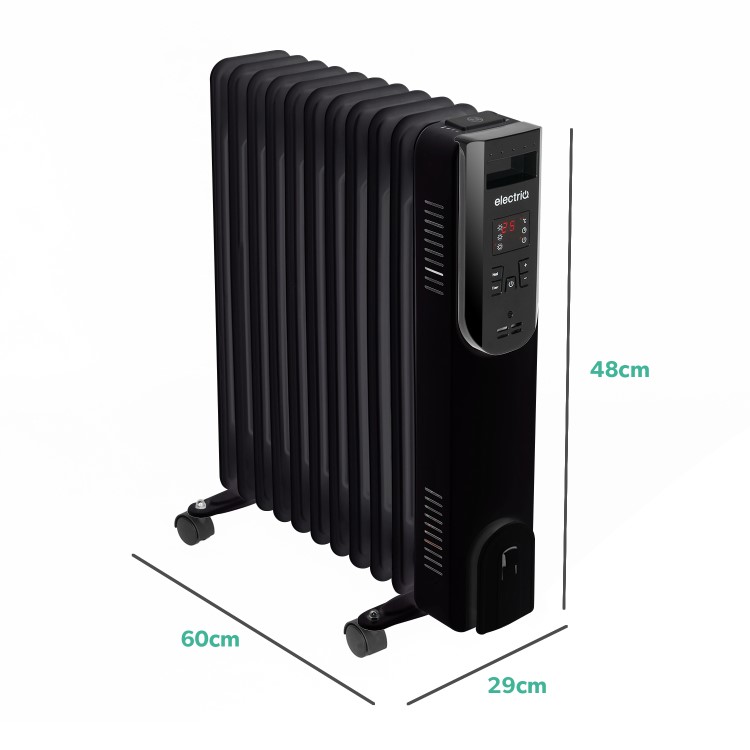 Refurbished electriQ 2.5kw Black Smart WiFi Alexa Oil Filled Radiator 11 Fin  24 hour and Weekly Timer with Thermostat and Remote 