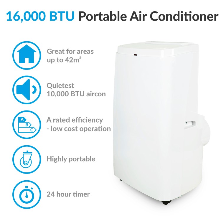 Refurbished electriQ SILENT16 16000 BTU Quiet Portable Air Conditioner for large rooms up to 42 sqm