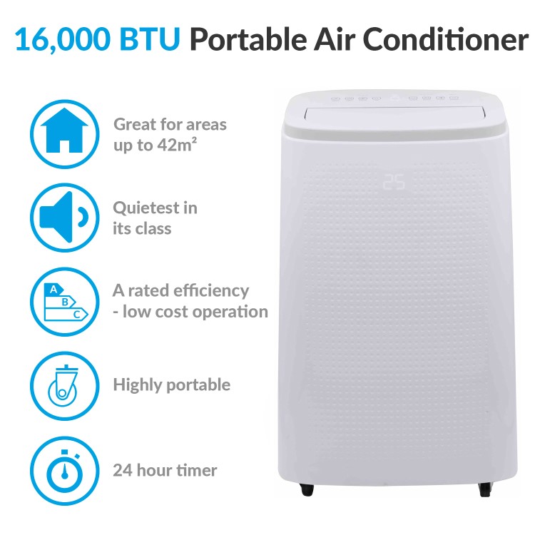 GRADE A3 - electriQ 16000 BTU Quiet Portable Air Conditioner - for large rooms up to 42 sqm