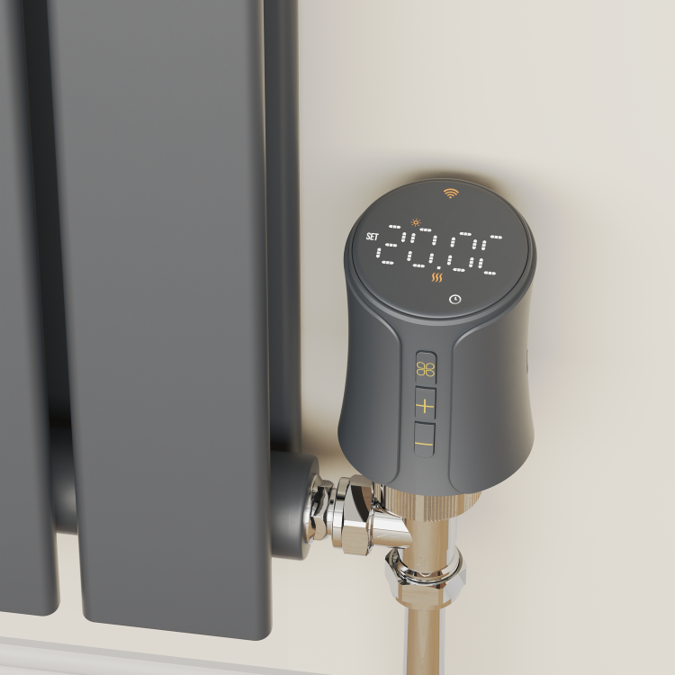 electriQ Smart Modern LCD TRV Thermostatic Radiator Valves Tuya Zigbee Version Anthracite