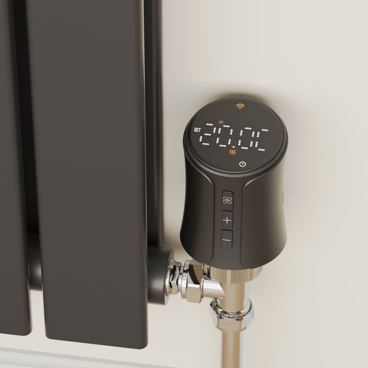 electriQ Smart Modern LCD TRV Thermostatic Radiator Valves Tuya Zigbee Version Black