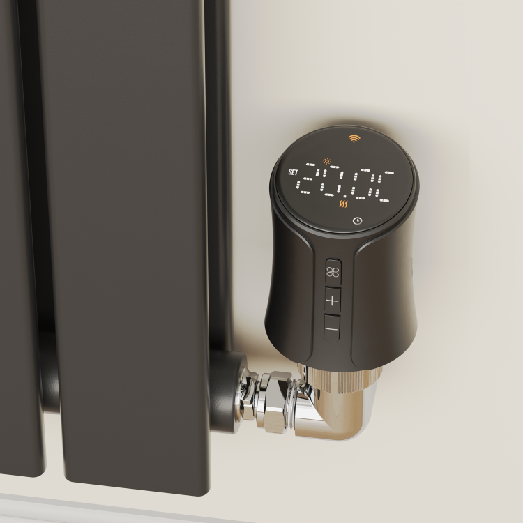 electriQ Smart Modern LCD TRV Thermostatic Radiator Valves Tuya Zigbee Version Black