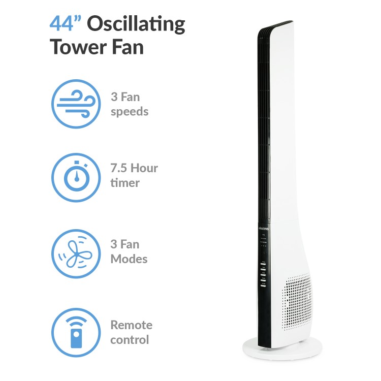 GRADE A2 - electriQ 44 Inch Tower Fan with Remote Control 3 Speed Settings Timer & Oscillation Functions