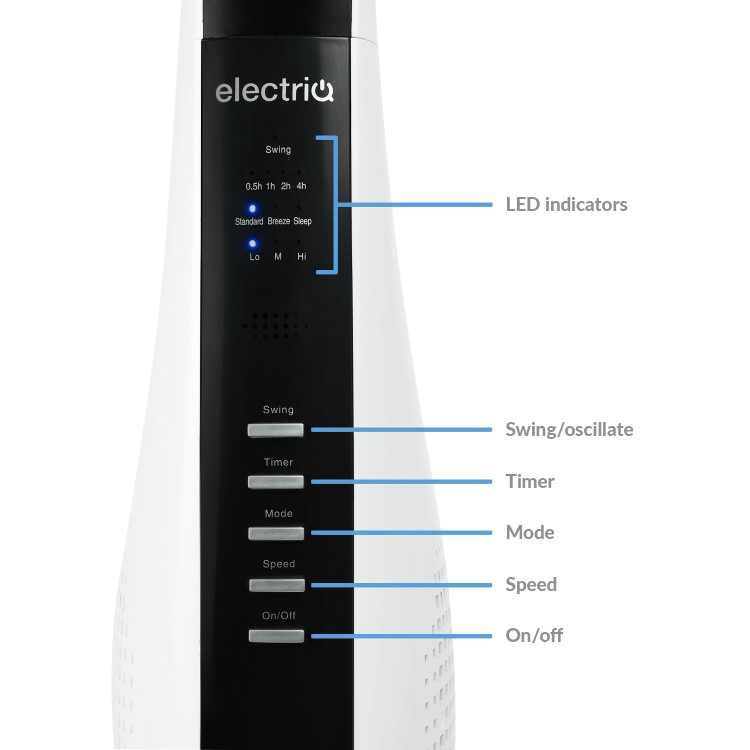 GRADE A2 - electriQ 44 Inch Tower Fan with Remote Control 3 Speed Settings Timer & Oscillation Functions