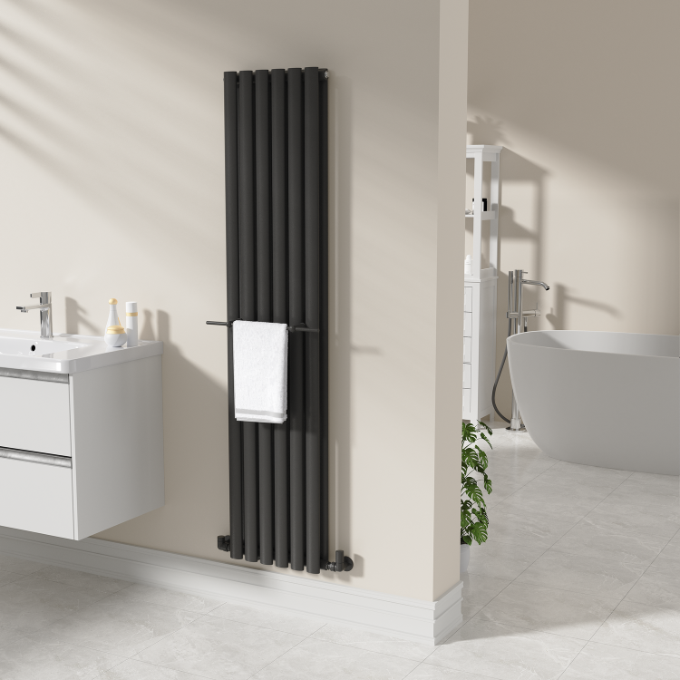 Black Designer Towel Holder for Steel & Electric Radiators - 420mm