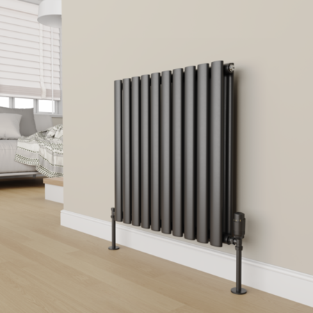 Refurbished - Elego Matte Black Modern TRV Angled Thermostatic Radiator Valves With Lockshield