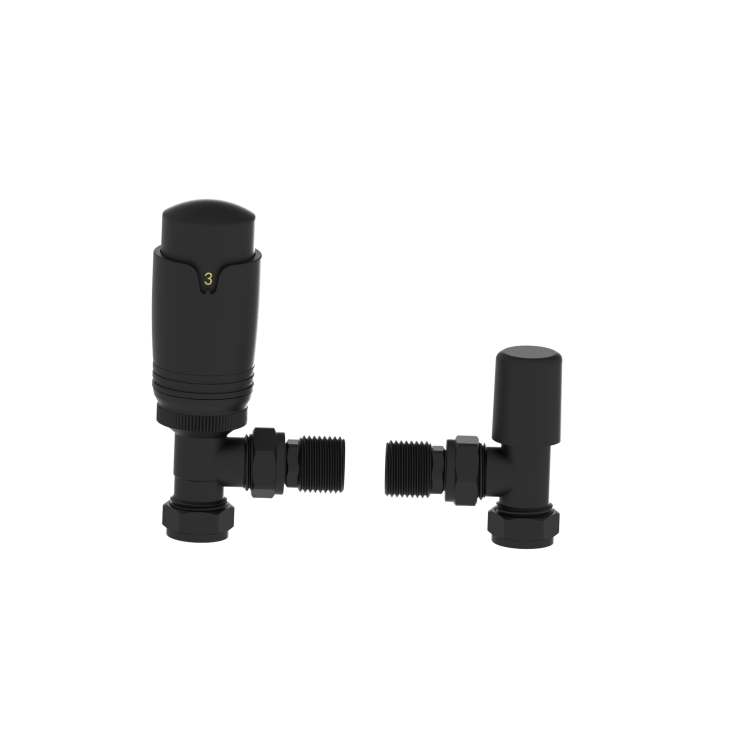 Elego Matte Black Modern TRV Angled Thermostatic Radiator Valves With Lockshield