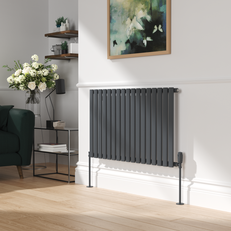 Elego Anthracite Gray Modern TRV Angled Thermostatic Radiator Valves With Lockshield