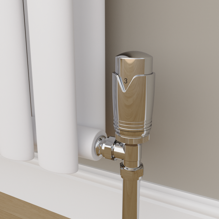 Elego Chrome Modern TRV Angled Thermostatic Radiator Valves With Lockshield
