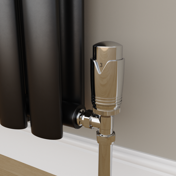 Elego Chrome Modern TRV Angled Thermostatic Radiator Valves With Lockshield