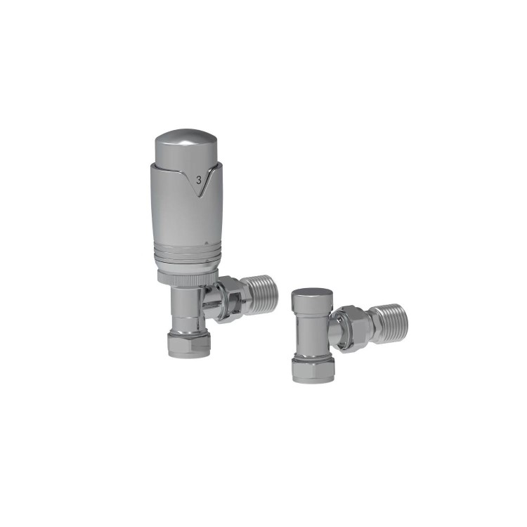 Elego Chrome Modern TRV Angled Thermostatic Radiator Valves With Lockshield