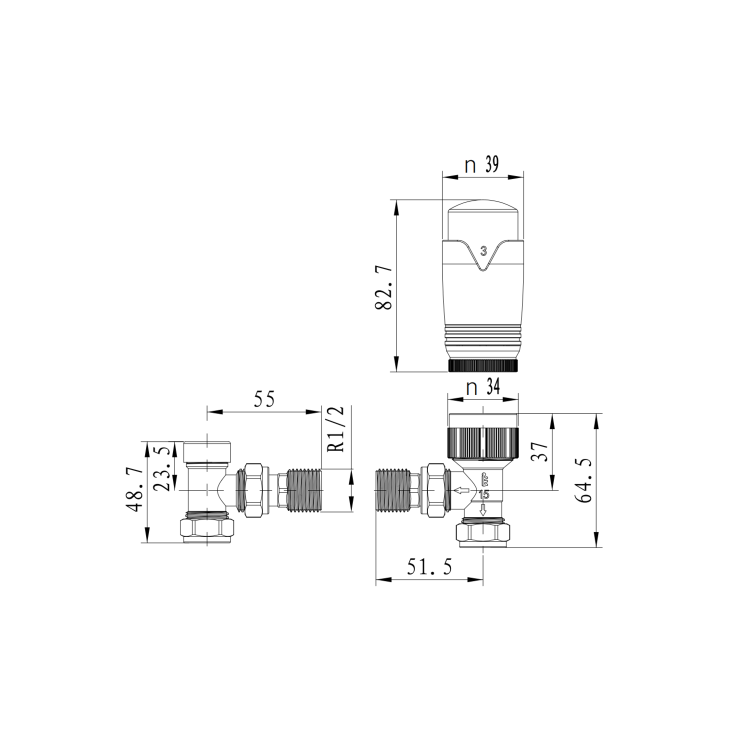 Elego Chrome Modern TRV Angled Thermostatic Radiator Valves With Lockshield