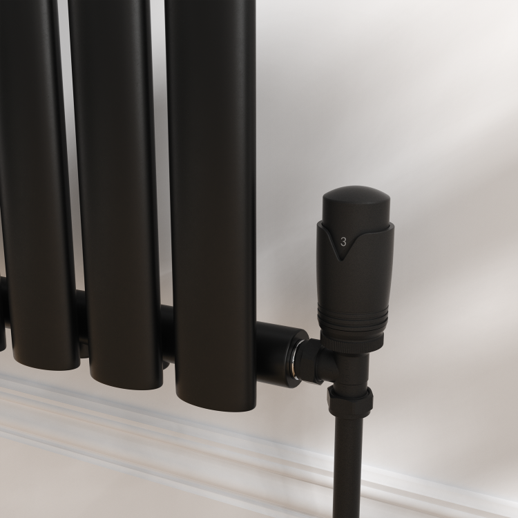Elego Matte Black Modern TRV Angled Thermostatic Radiator Valves With Lockshield