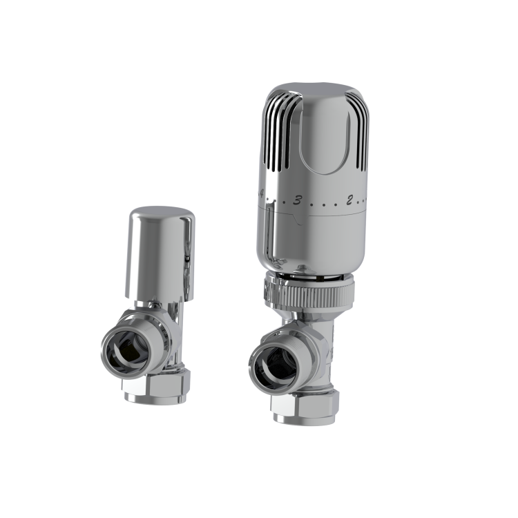 Elego Chrome  Modern TRV Angled Thermostatic Radiator Valves With Lockshield