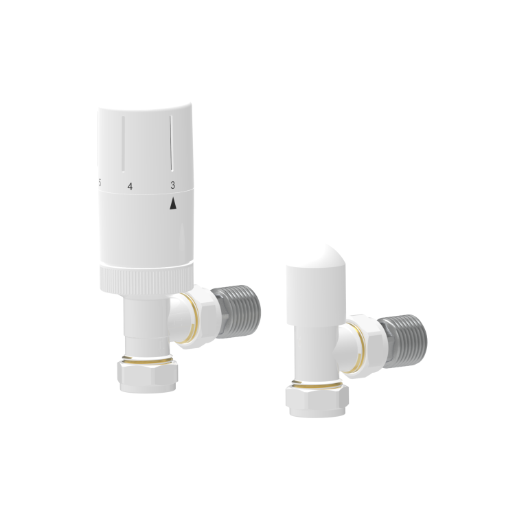 Elego White Modern TRV Angled Thermostatic Radiator Valves With Lockshield