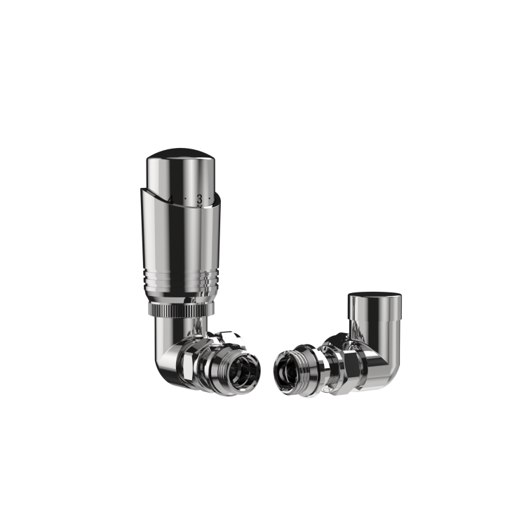 Elego Chrome Modern TRV Corner Thermostatic Radiator Valves With Lockshield