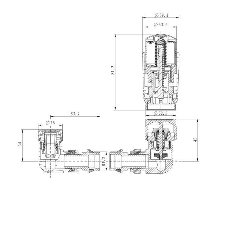 Elego Chrome Modern TRV Corner Thermostatic Radiator Valves With Lockshield