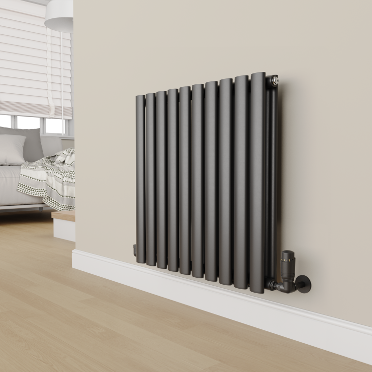 Elego Matte Black Modern TRV Corner Thermostatic Radiator Valves With Lockshield