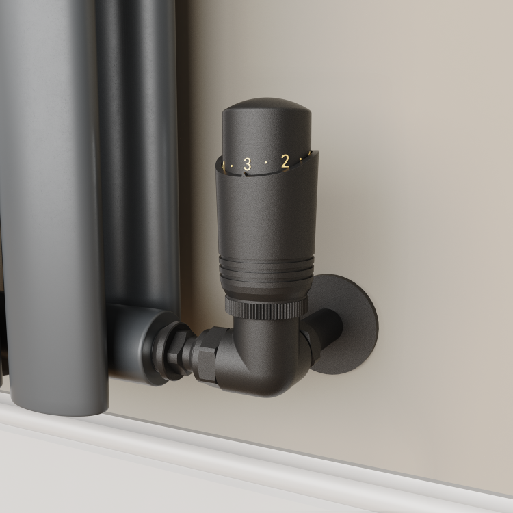 Elego Matte Black Modern TRV Corner Thermostatic Radiator Valves With Lockshield