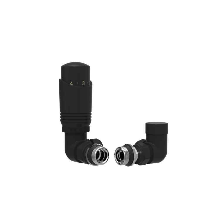 Elego Matte Black Modern TRV Corner Thermostatic Radiator Valves With Lockshield