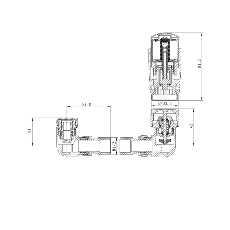 Elego Chrome Modern TRV Corner Thermostatic Radiator Valves With Lockshield