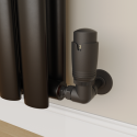 A1/TRV-CN-2MB Refurbished Elego Matte Black Modern TRV Corner Thermostatic Radiator Valves With Lockshield