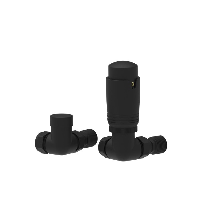 Elego Matte Black Modern TRV Corner Thermostatic Radiator Valves With Lockshield